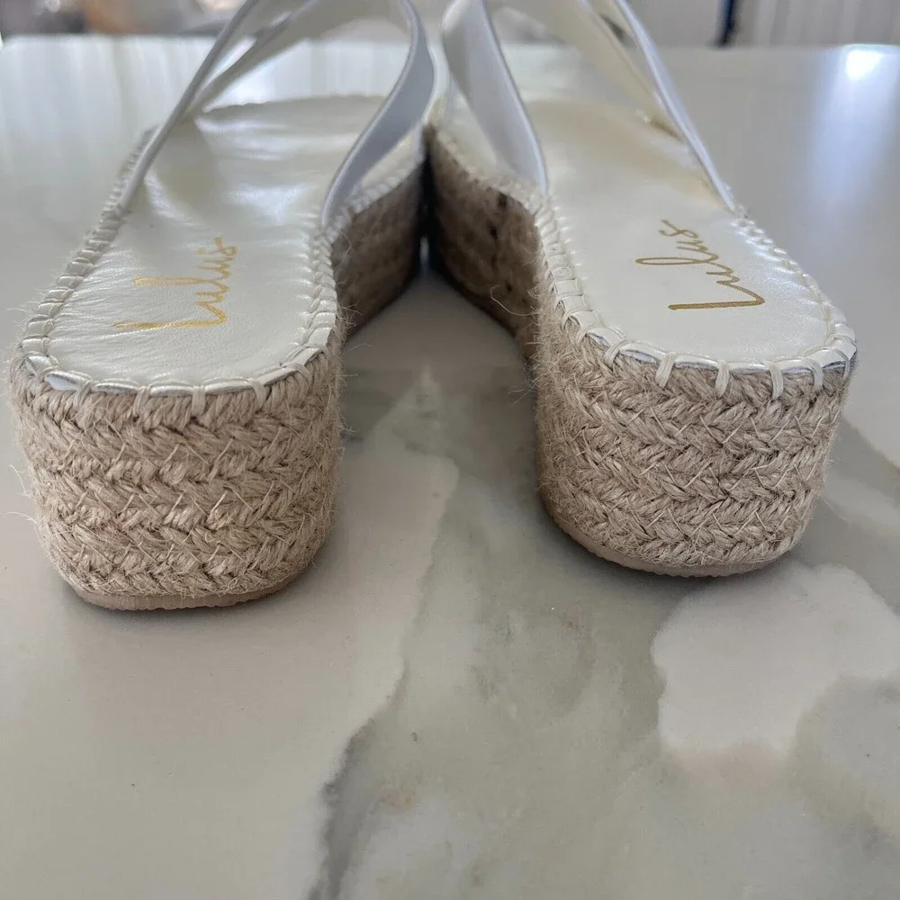 Lulus Womens Espadrille Sandals White Kahli Platform Slip On Boho Shoes Sz 6.5